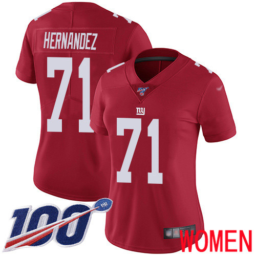 Women New York Giants #71 Will Hernandez Red Limited Red Inverted Legend 100th Season Football NFL Jersey